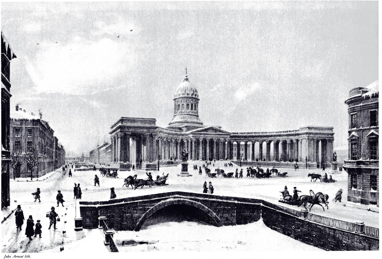 Utsikt över Kazan-katedralen i Sankt Petersburg, ca. 1850 av Unbekannt