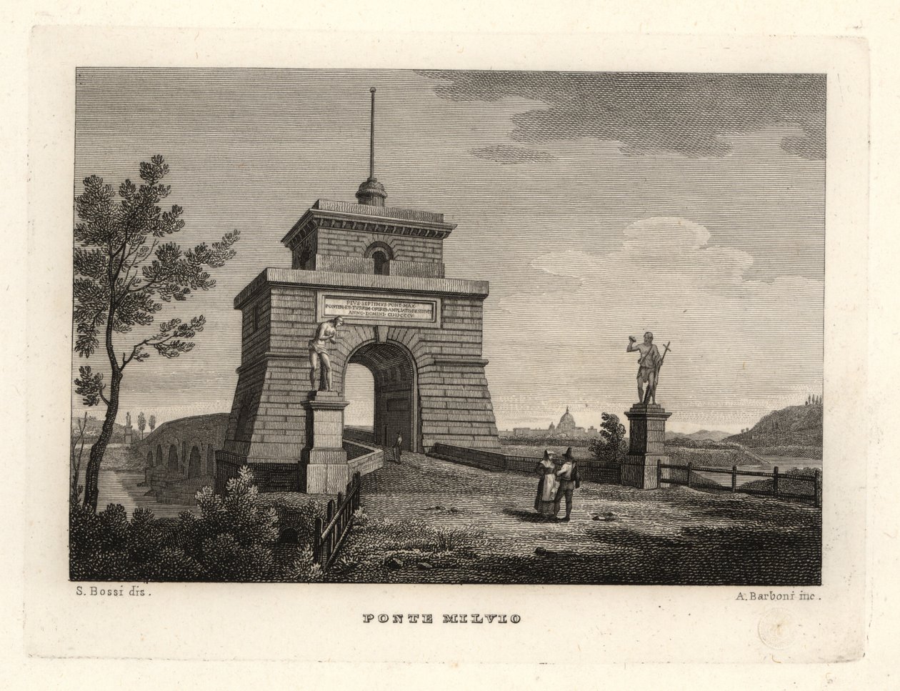 Vy över Milvian (eller Mulvian) bron, Ponte Milvio, Rom av Unbekannt