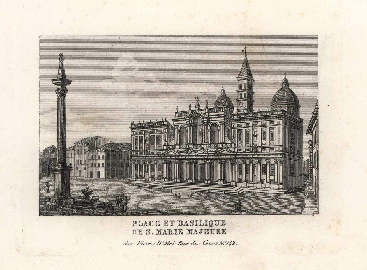 Utsikt över Piazza e Basilica di Santa Maria Maggiore, torget och kyrkan Saint Mary Major med dess Mariapelare, Rom av Unbekannt
