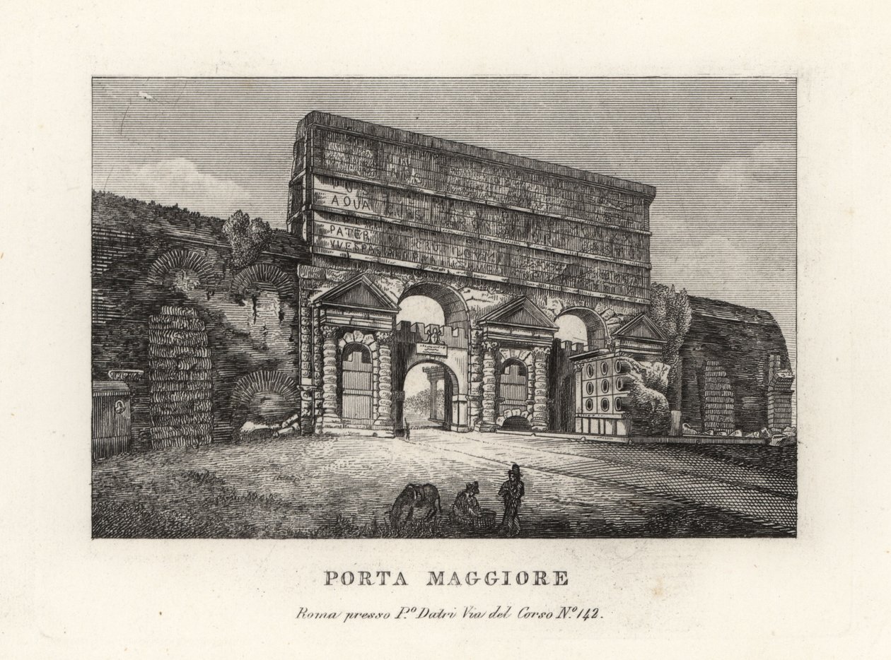 Utsikt över Porta Maggiore-porten med akvedukter, Larger Gate eller Porta Prenestina, i Aurelian Wall, Rom av Unbekannt