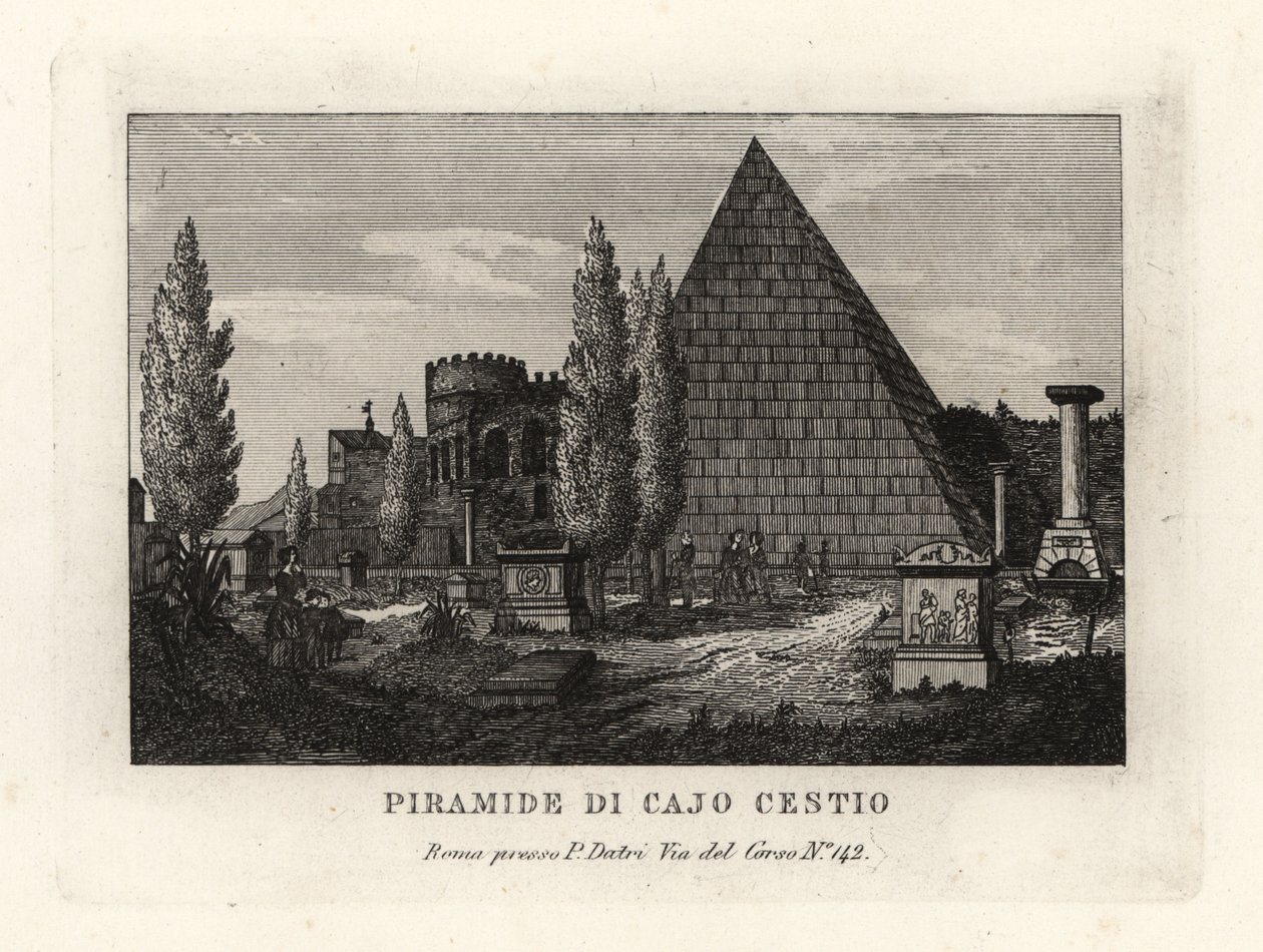 Utsikt över Cestius-pyramiden, Piramide di Caio Cestio, Rom av Unbekannt