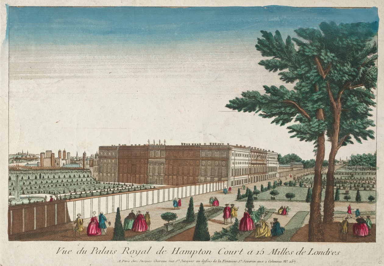 Utsikt över det kungliga palatset i Hampton Court, 1700-talet. av Unbekannt
