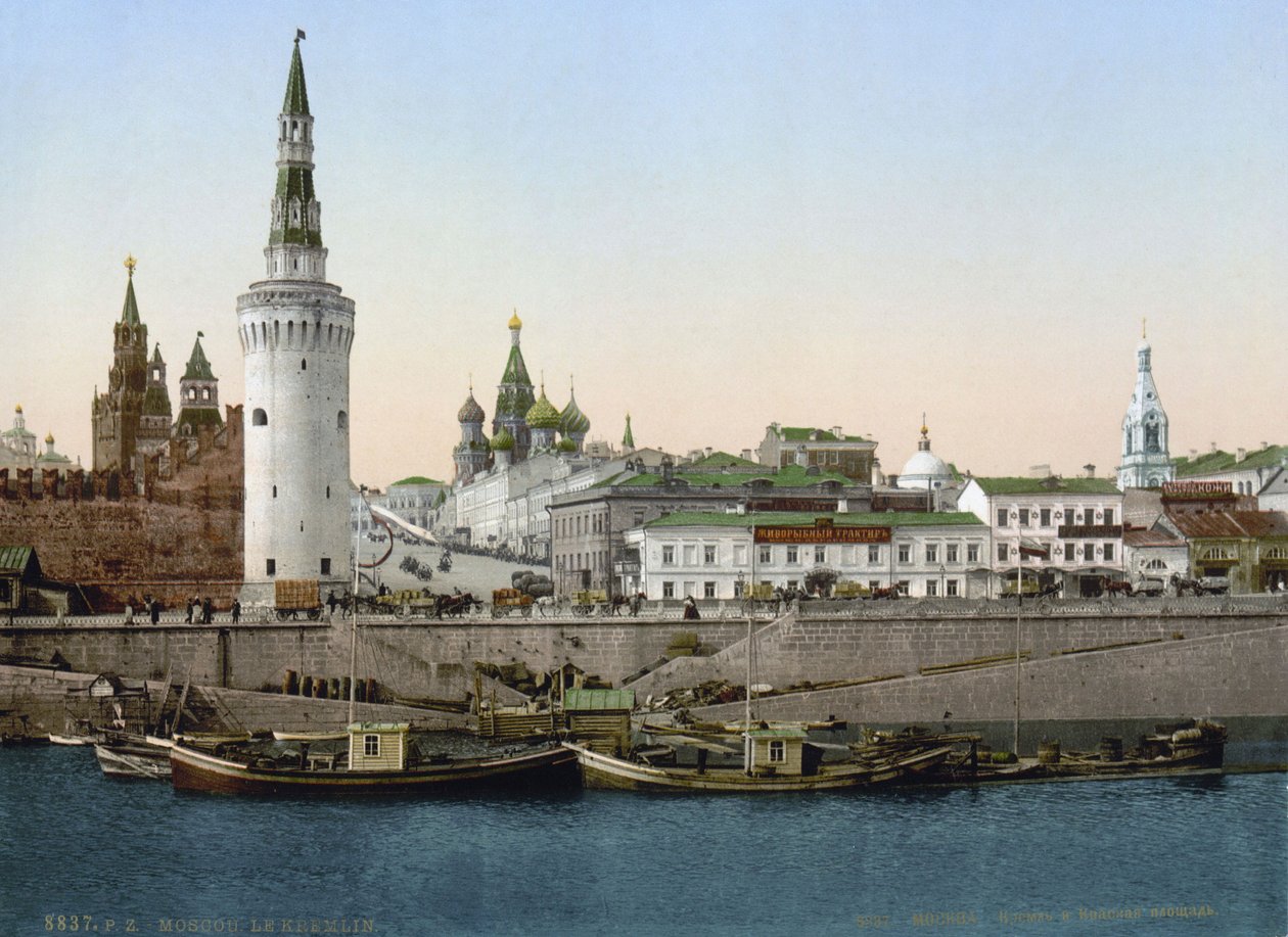 Utsikt över St Basil sluttningen, sett från Moskvafloden, Moskva, Ryssland, c1890-c1905 av Unbekannt
