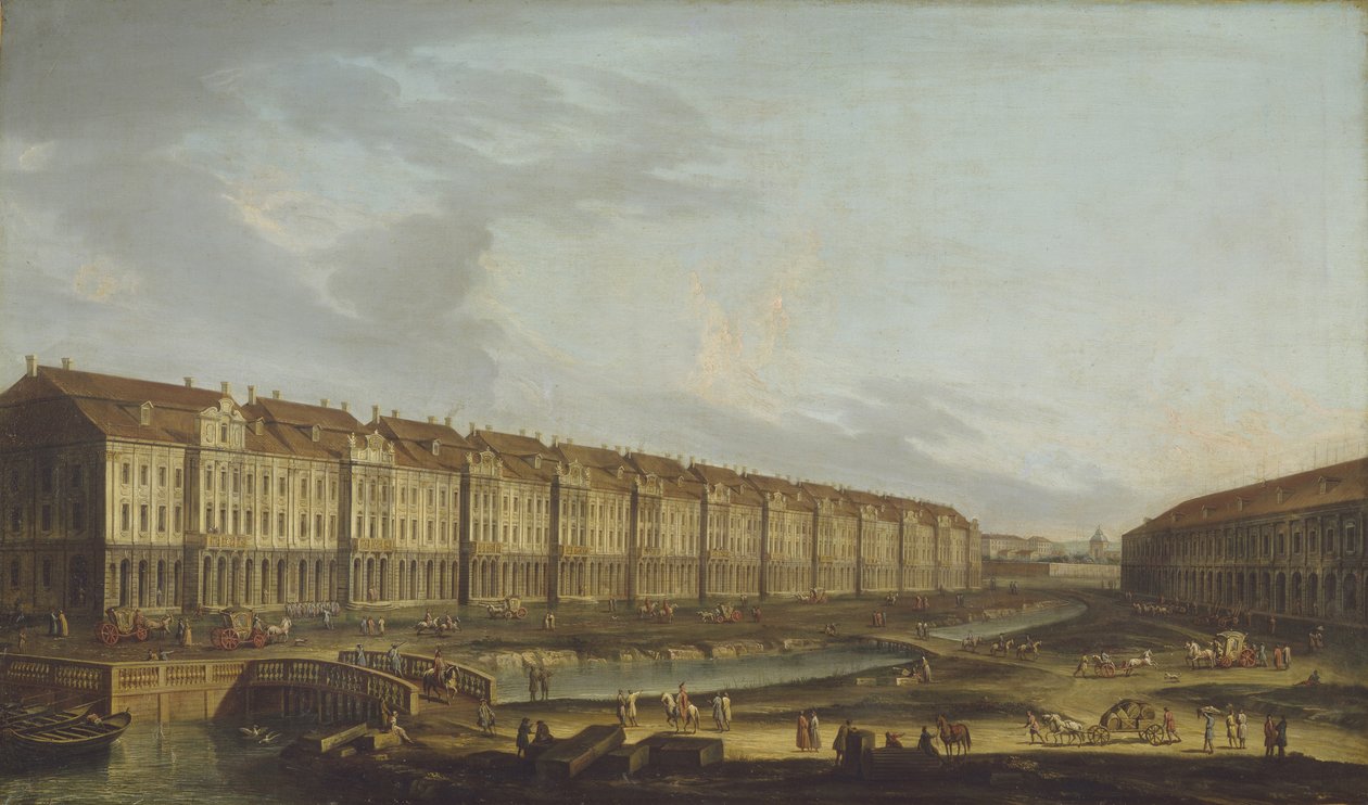 Utsikt över byggnaden Twelve Collegia i Sankt Petersburg, mitten av 1700-talet. av Unbekannt