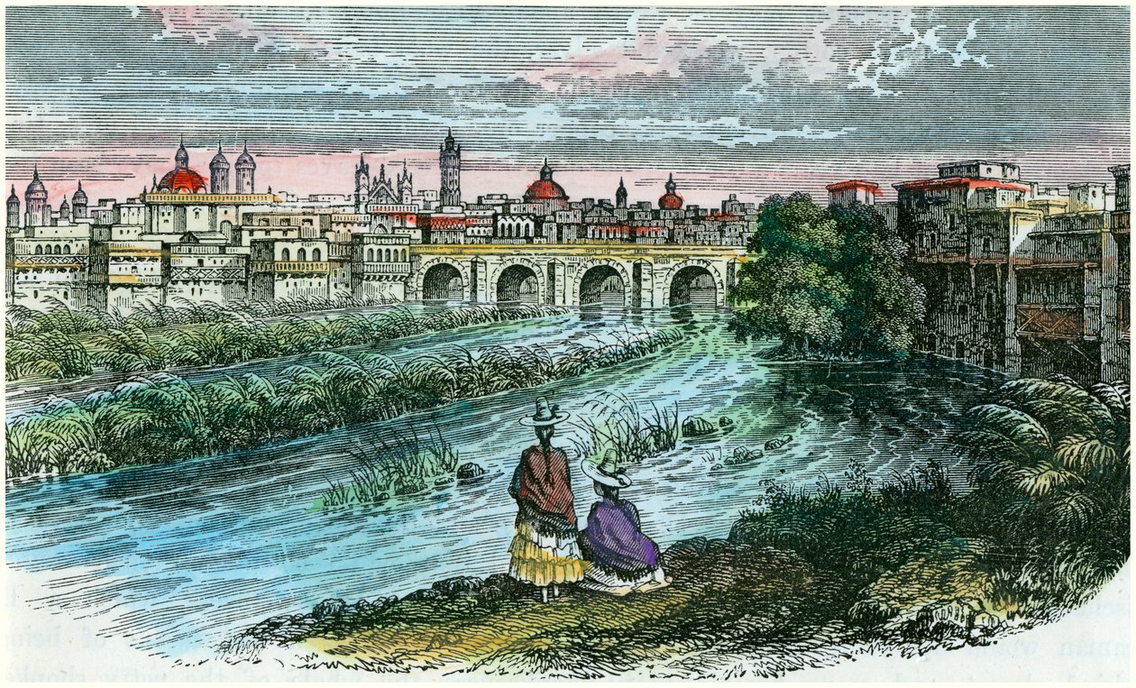 Utsikt över staden Lima, Perus huvudstad, från floden Rimac, c1875 av Unbekannt