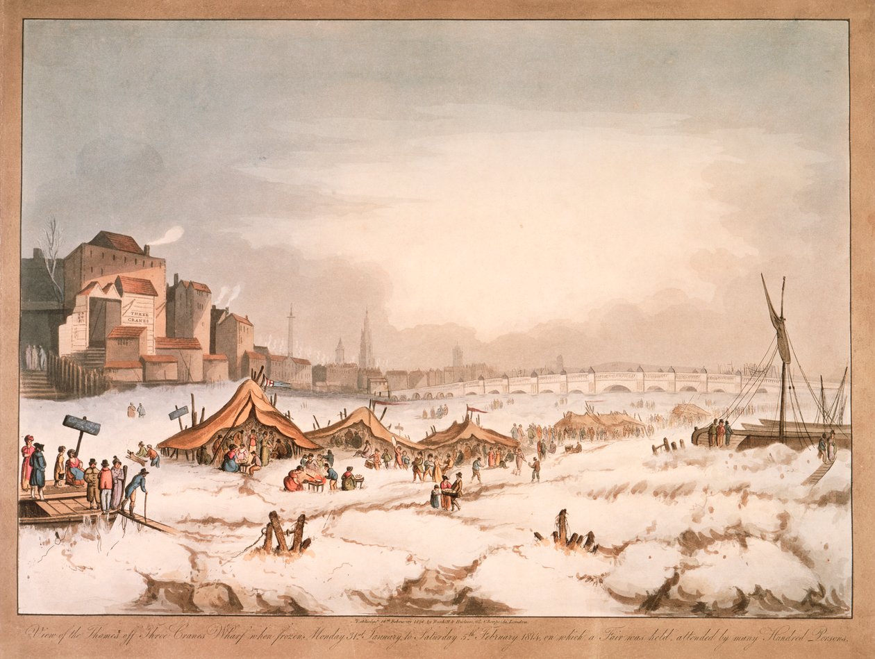 Utsikt över den frusna Themsen utanför Three Cranes Wharf, London, 1814 av Unbekannt