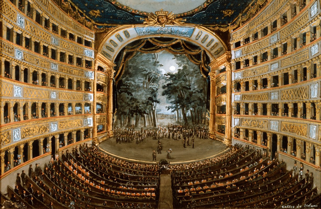 Utsikt över interiören av Teatro San Carlo, Neapel, 1800-talet av Unbekannt