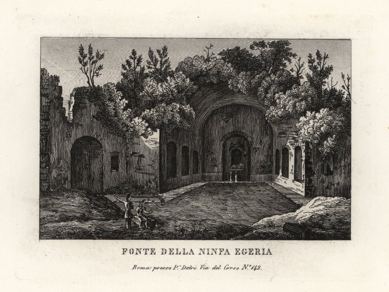 Utsikt över våren av nymfen Egeria, Egeria nympheum, Ninfeo d