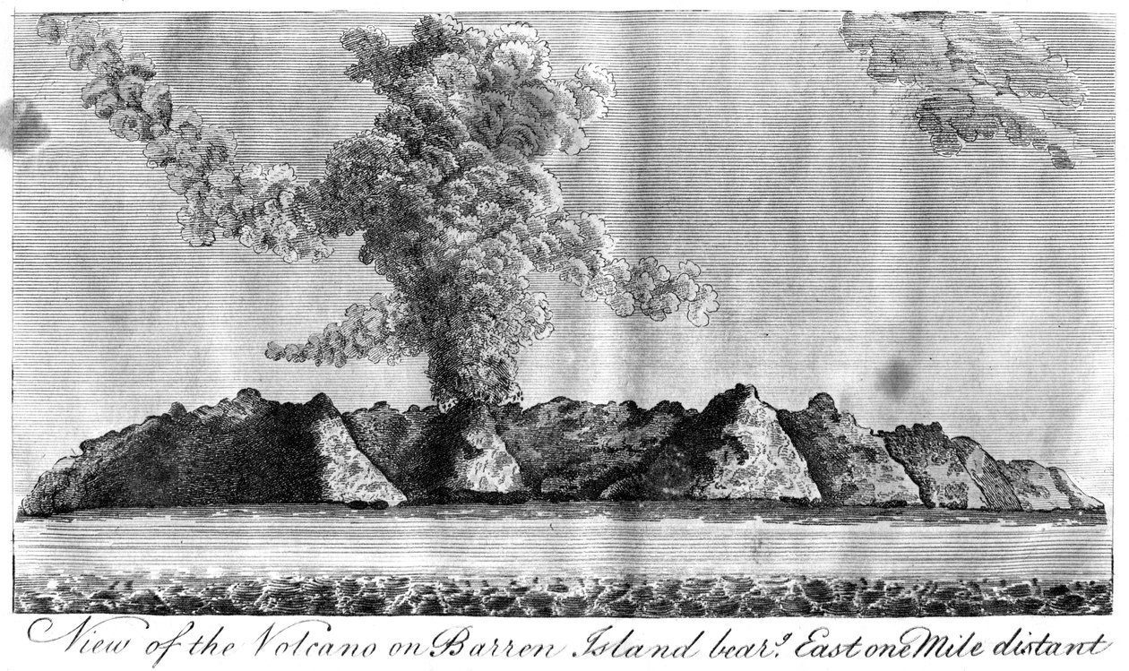 Utsikt över vulkanen på Barren Island, Andamanöarna, 1799 av Unbekannt
