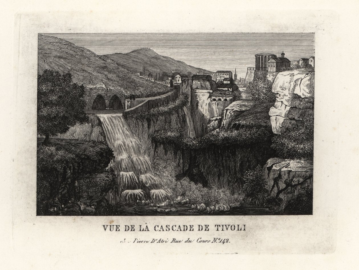 Vy över vattenfallen i Tivoli, Italien, Cascade de Tivoli av Unbekannt