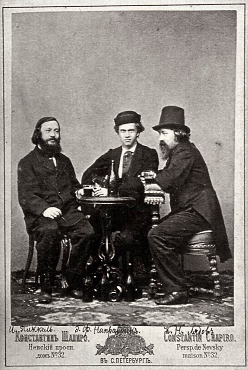 Violinisten Johann Pickel med kompositörerna Eduard Nápravník och Anatoly Lyadov, 1800-talet av Unbekannt