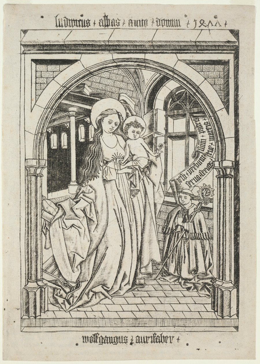 Jungfru och barn, Abbot Ludwig Kneeling, 1400-talet. av Unbekannt