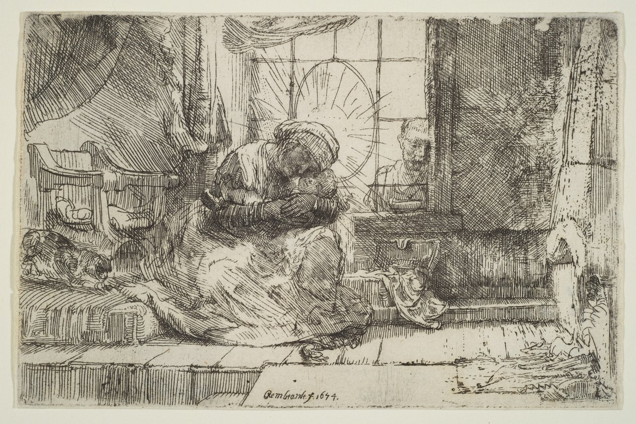 Jungfru och barn med katten: och Josef vid fönstret, 1654. av Unbekannt