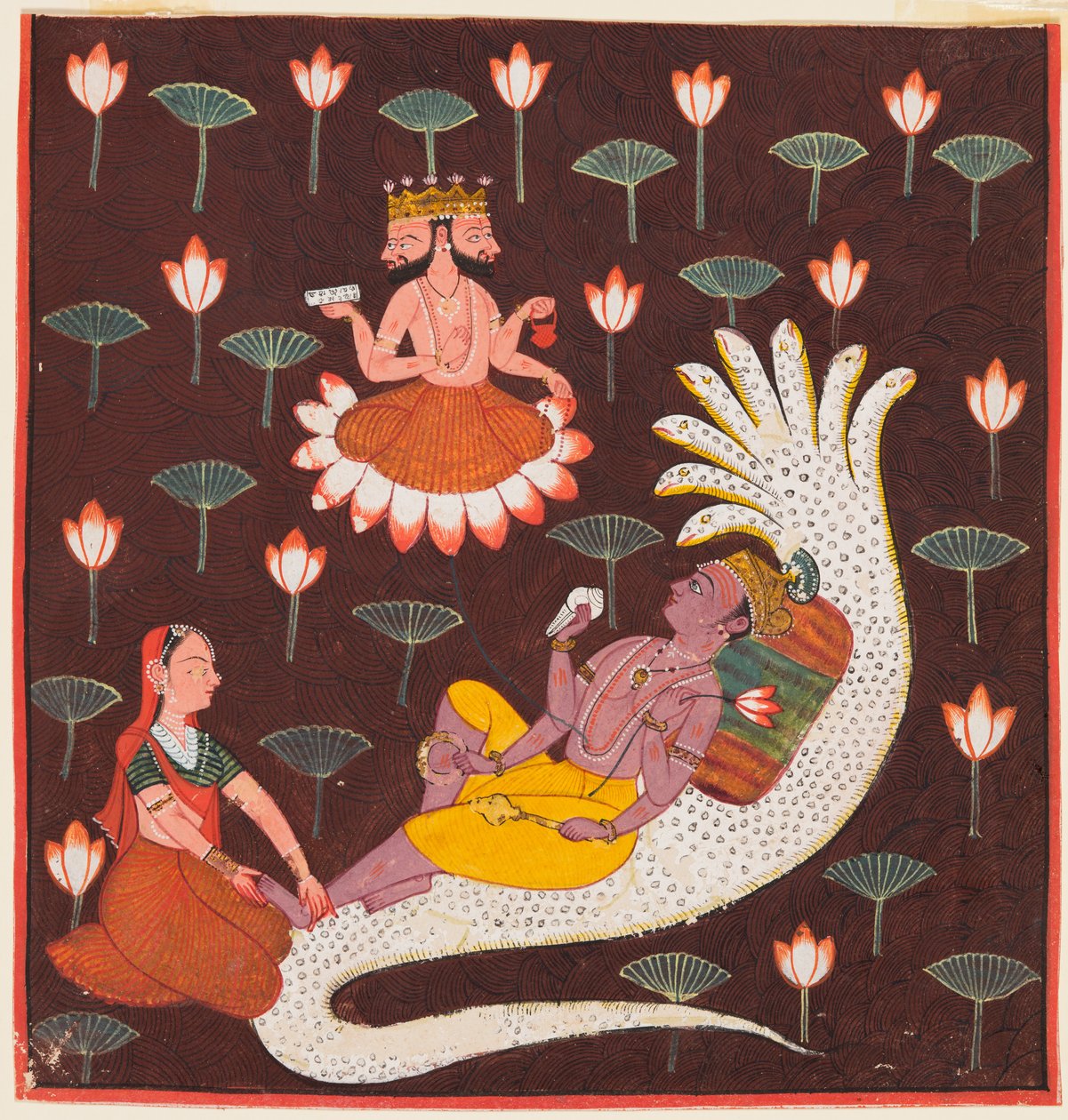 Vishnu på Ananta, den ändlösa ormen, ca. 1700. av Unbekannt