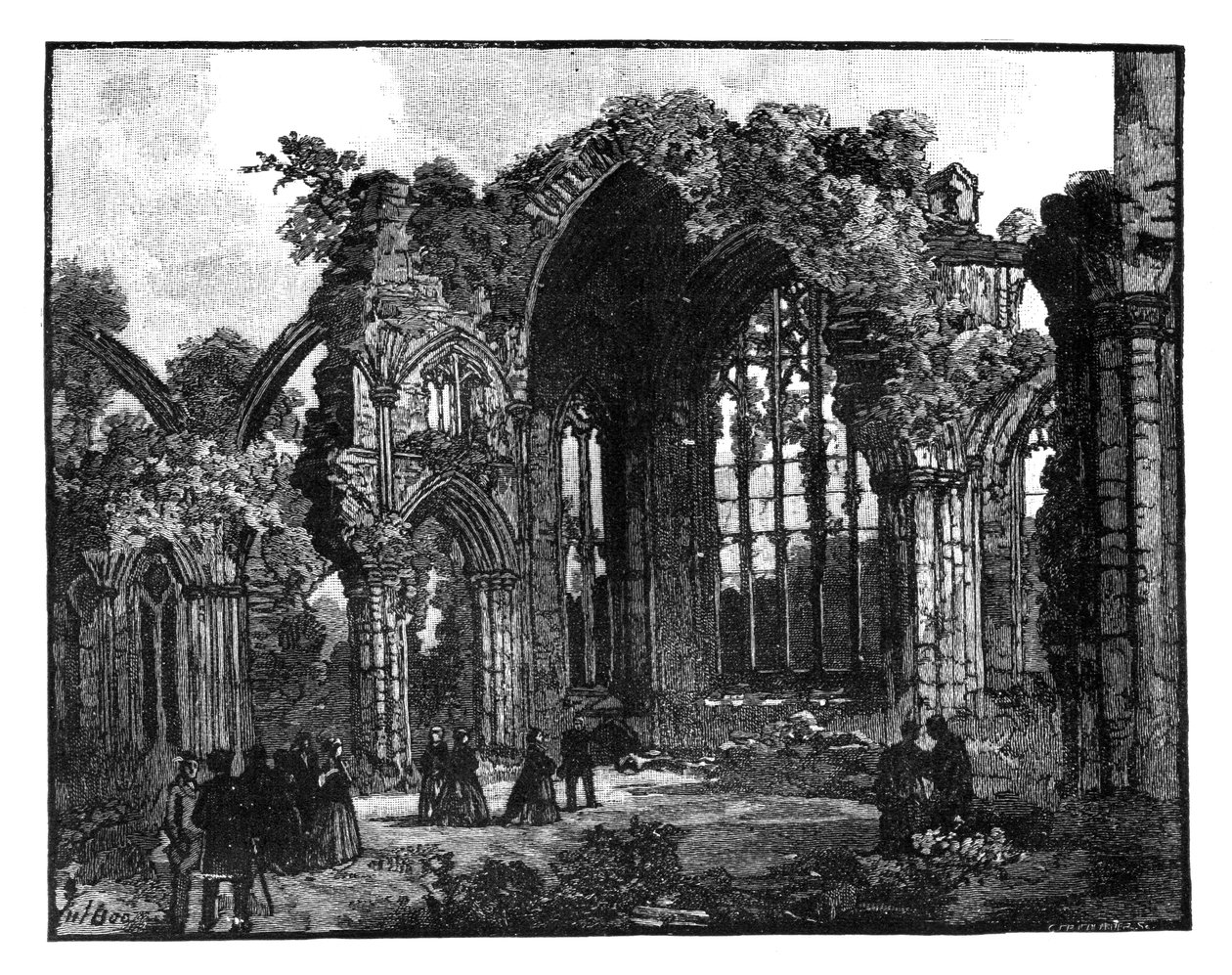 Besök av drottning Victoria i Melrose Abbey, Skottland, sent 1800-tal av Unbekannt