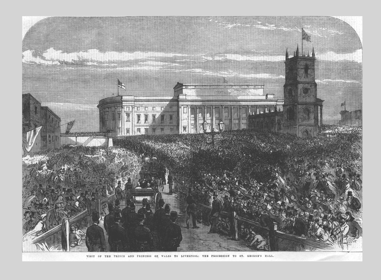Besök av prinsen och prinsessan av Wales i Liverpool. Processionen till St. Georges Hall, 1865 av Unbekannt