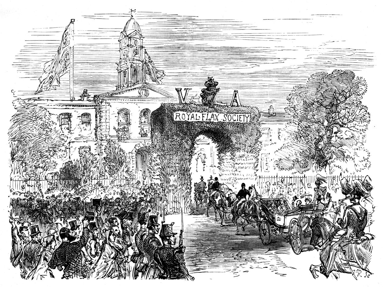 Besök av drottningen och prins Albert i Linen Hall, Belfast, c1850-talet, c1888 av Unbekannt