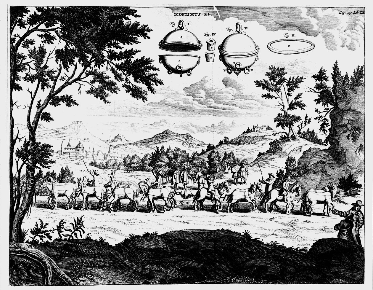 Von Guerickes demonstration av lufttryckets styrka, 1672 av Unbekannt