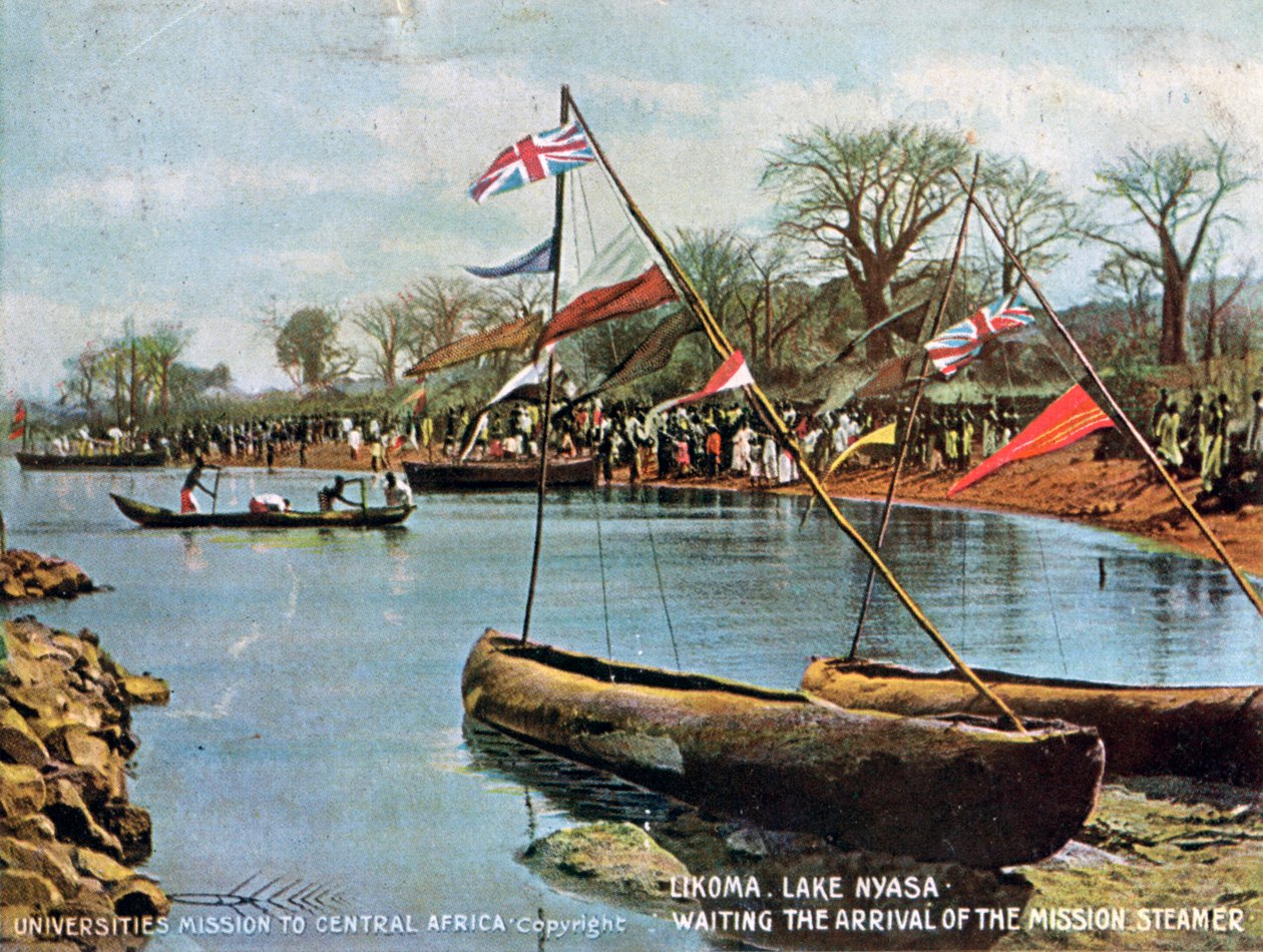 Väntar på ankomsten av Mission Steamer, Likoma, Lake Nyasa, Afrika, 1904 av Unbekannt