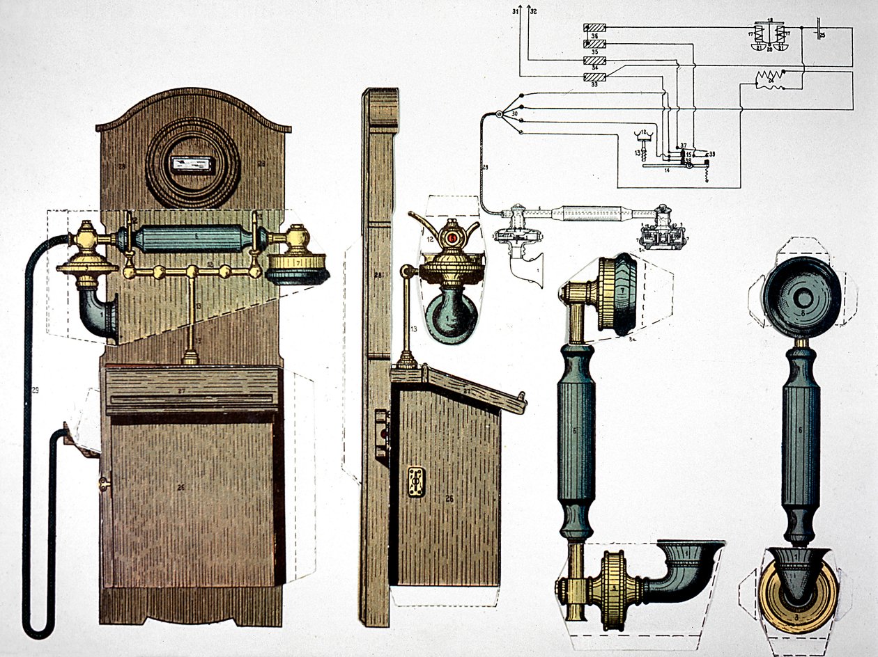 Väggmonterad telefon, c1910 av Unbekannt