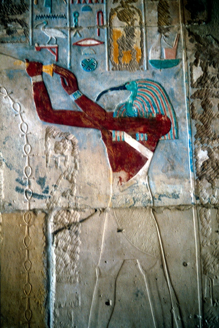Väggmålning föreställande guden Thoth, Ramses III:s tempel, Medinet Habu, Egypten, c1187-c1156 f.Kr. av Unbekannt