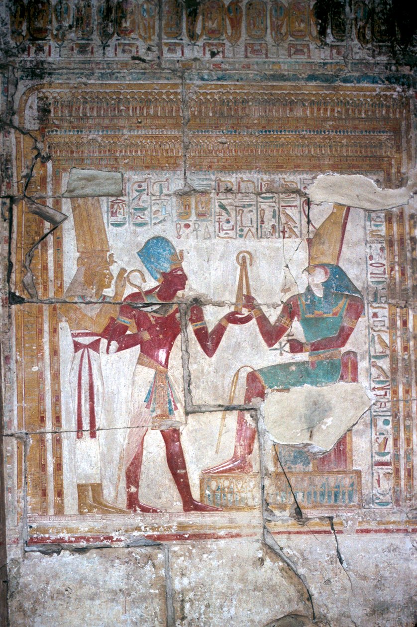 Väggmålning av Sethos I före Horus, Temple of Sethos I, Abydos, Egypten, 19:e dynastin, c1280 f.Kr. av Unbekannt