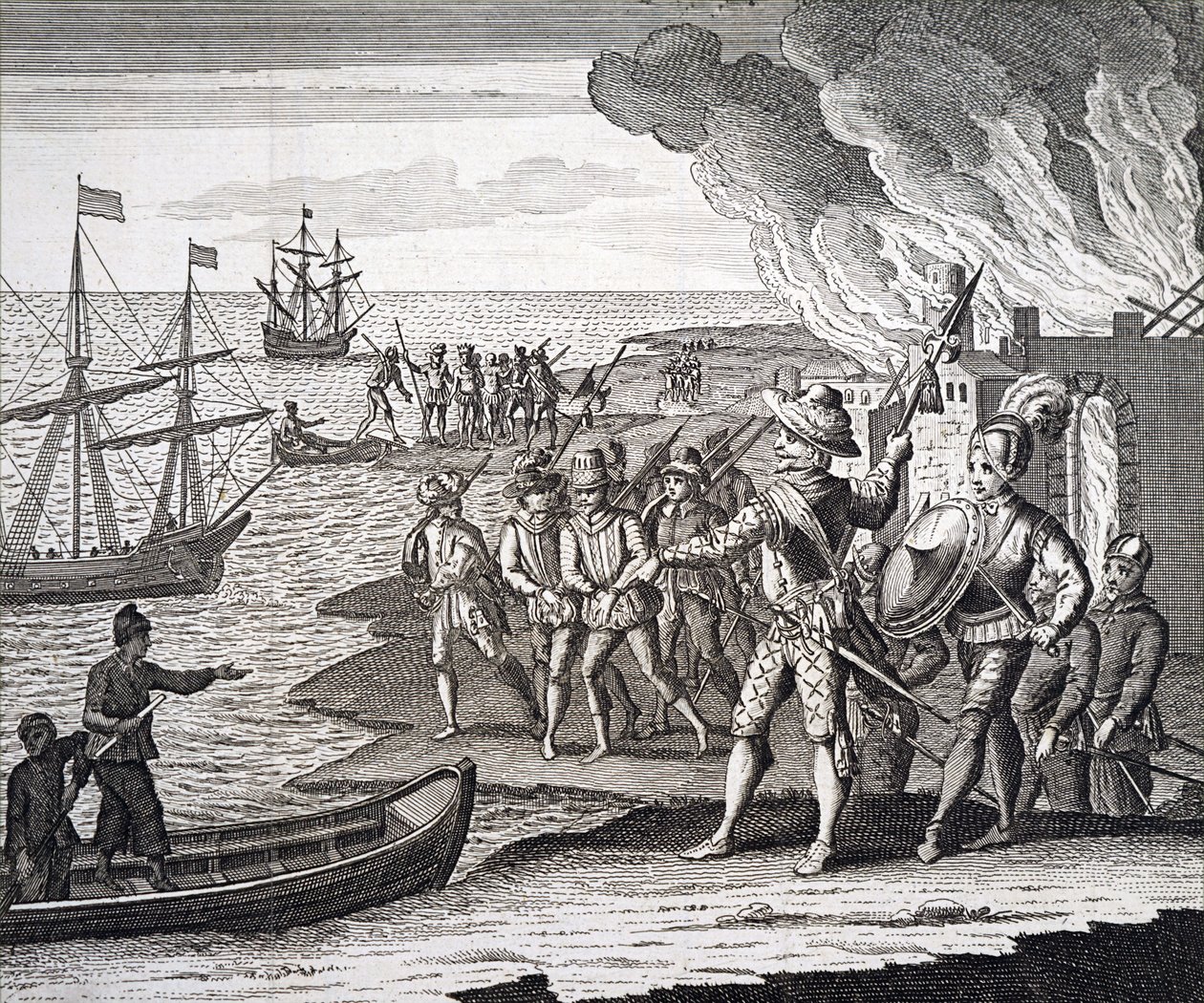 Walter Raleigh erövrar Fort St. Joseph. av Unbekannt