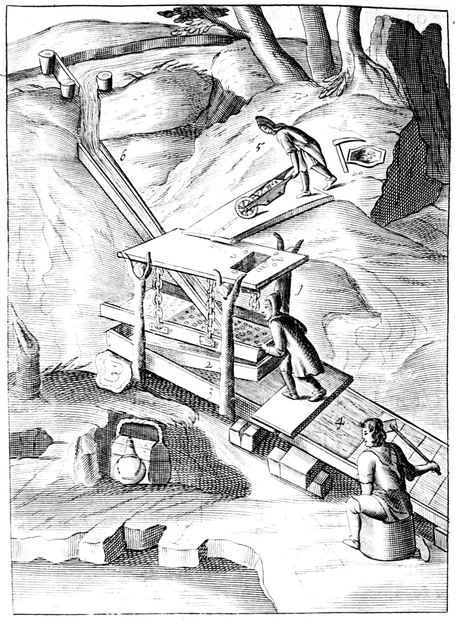 Tvätta malm för att utvinna guld, 1683 av Unbekannt