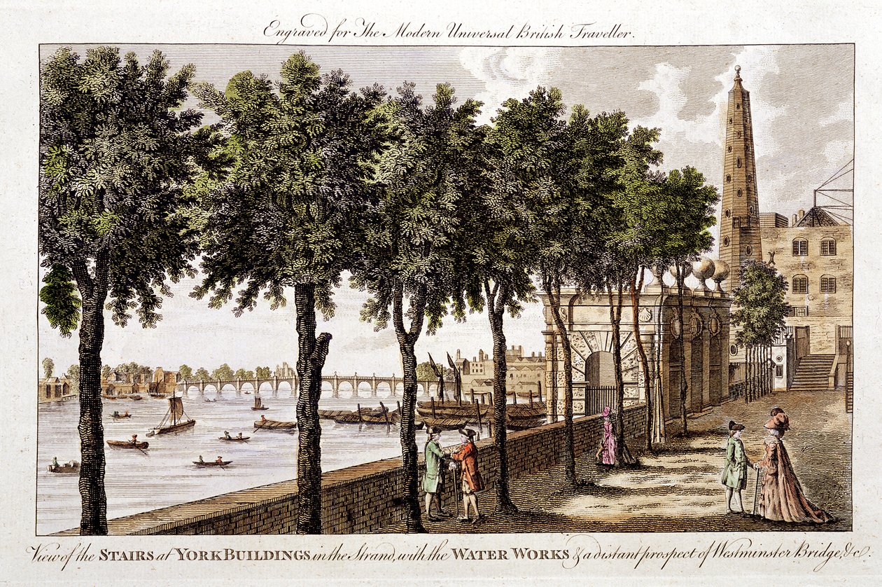 Vattenverk vid York Buildings, Strand, levererar vatten till London från Themsen, 1790 av Unbekannt