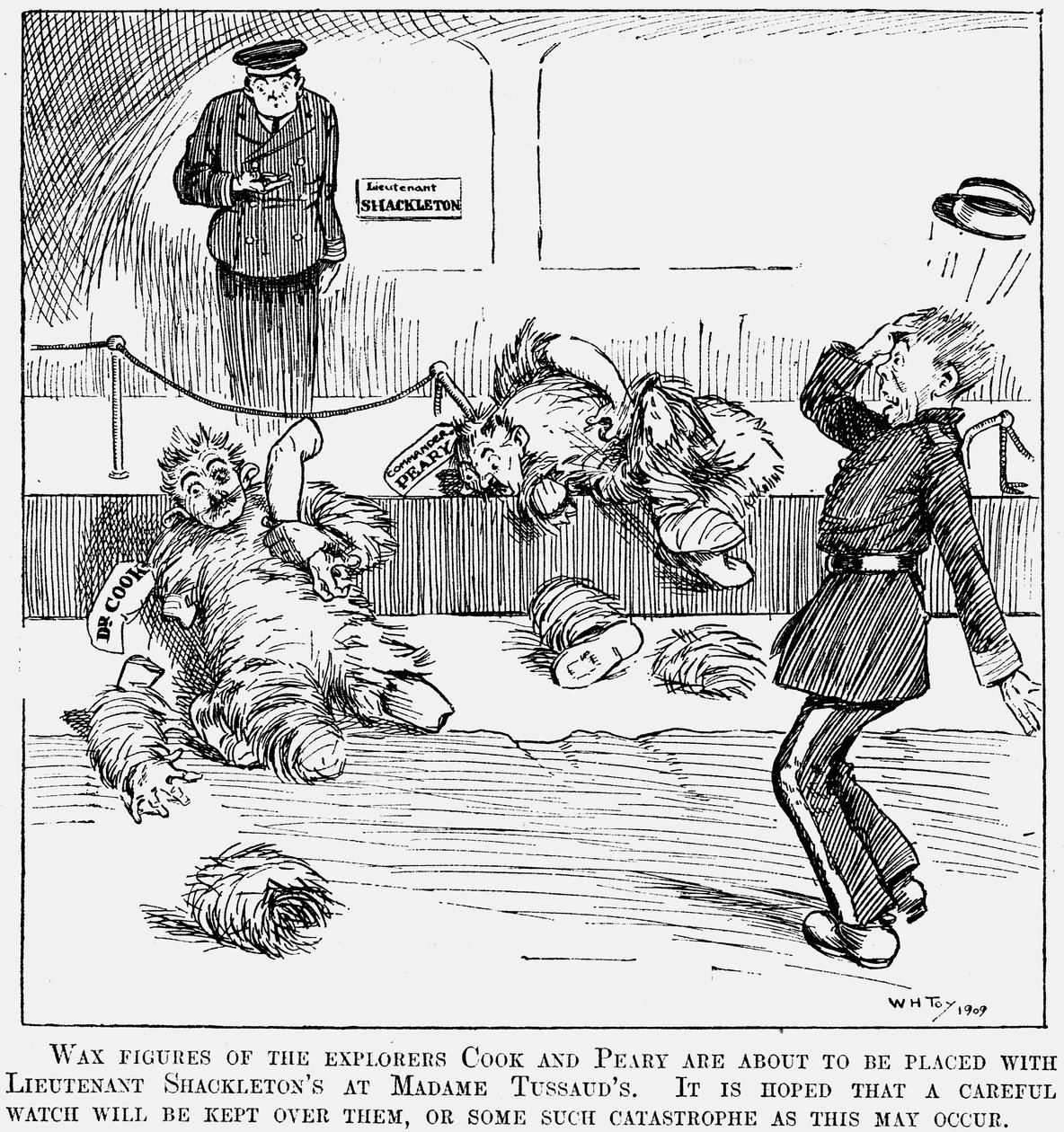 Vaxmodeller av Peary och Cook, polarforskare, vid Madame Tussauds, London, 1909 av Unbekannt