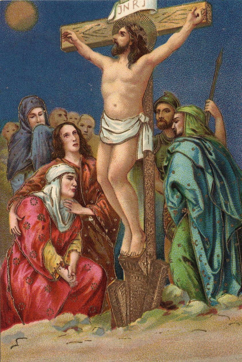 Korsets väg - via crucis - Korsets stationer: korsfästelse, tolfte stationen, Jesus dör på korset Kromolitografi Privat samling av Unbekannt