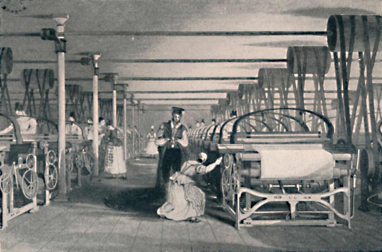 Vävning med kraftvävstolar, 1835, 1904 av Unbekannt