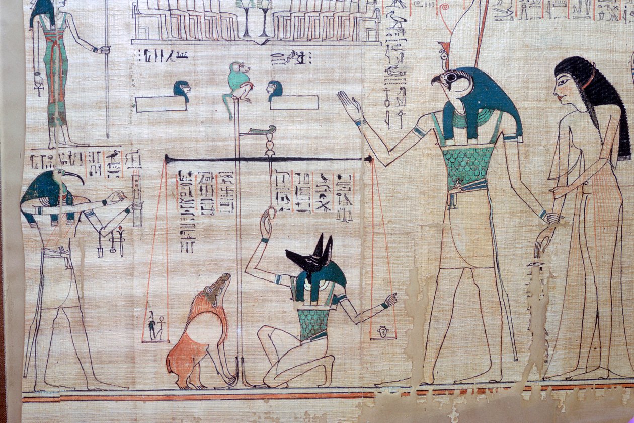 Vägning av den avlidnes hjärta mot sanningens fjäder från Egyptian Book of the Dea av Unbekannt