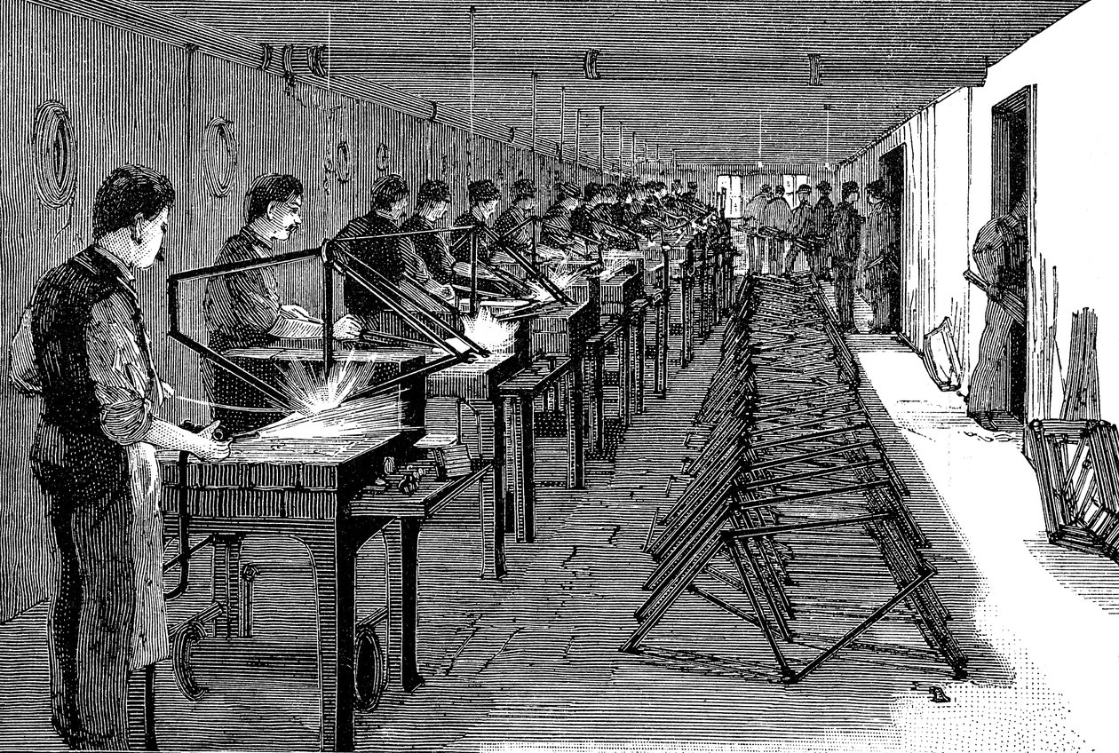 Svetsning av cykelramar i en amerikansk fabrik, 1900 av Unbekannt