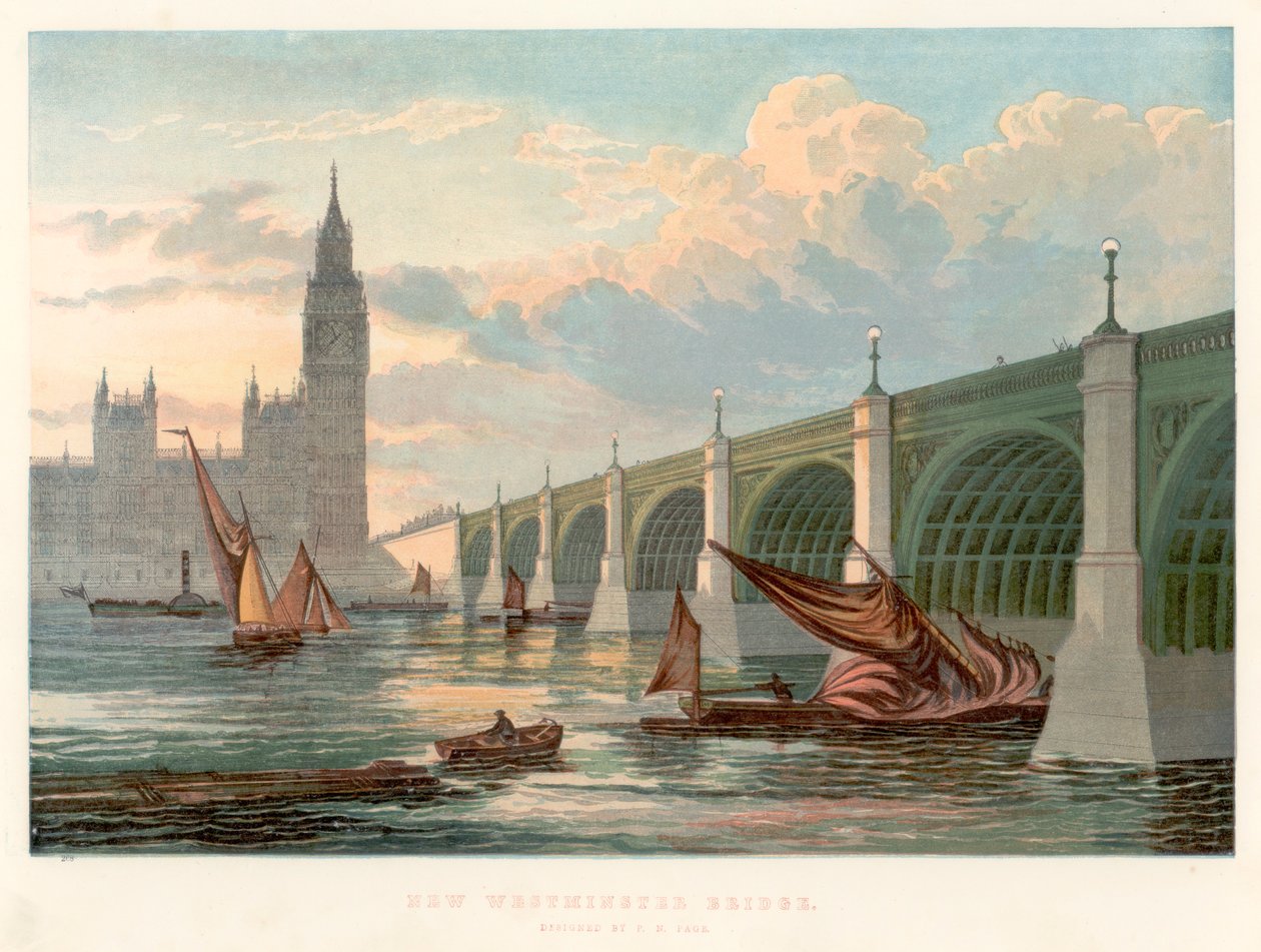 Westminster Bridge, London, med utsikt från Themsens södra strand, 1858 av Unbekannt