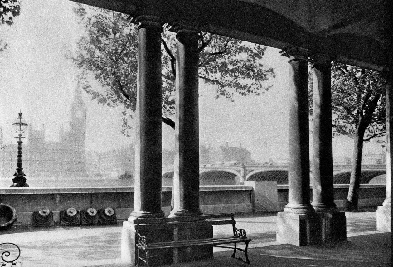 Westminster Bridge och Big Ben från terrassen på St Thomass Hospital, 1926-1927 av Unbekannt