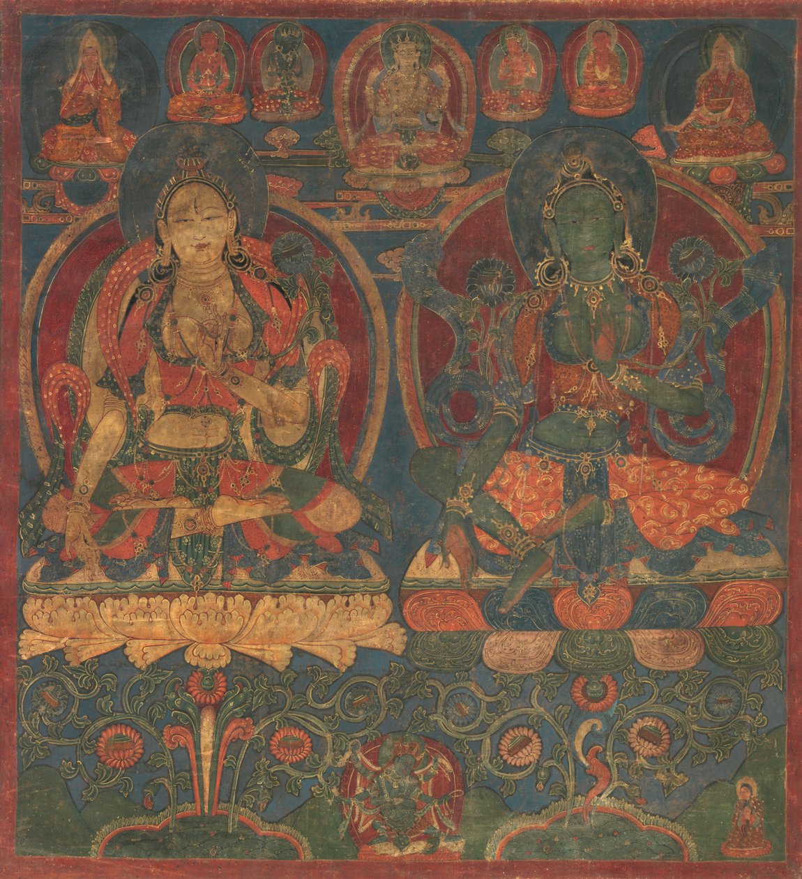 Vit Tara och Grön Tara, 1450-1500. av Unbekannt
