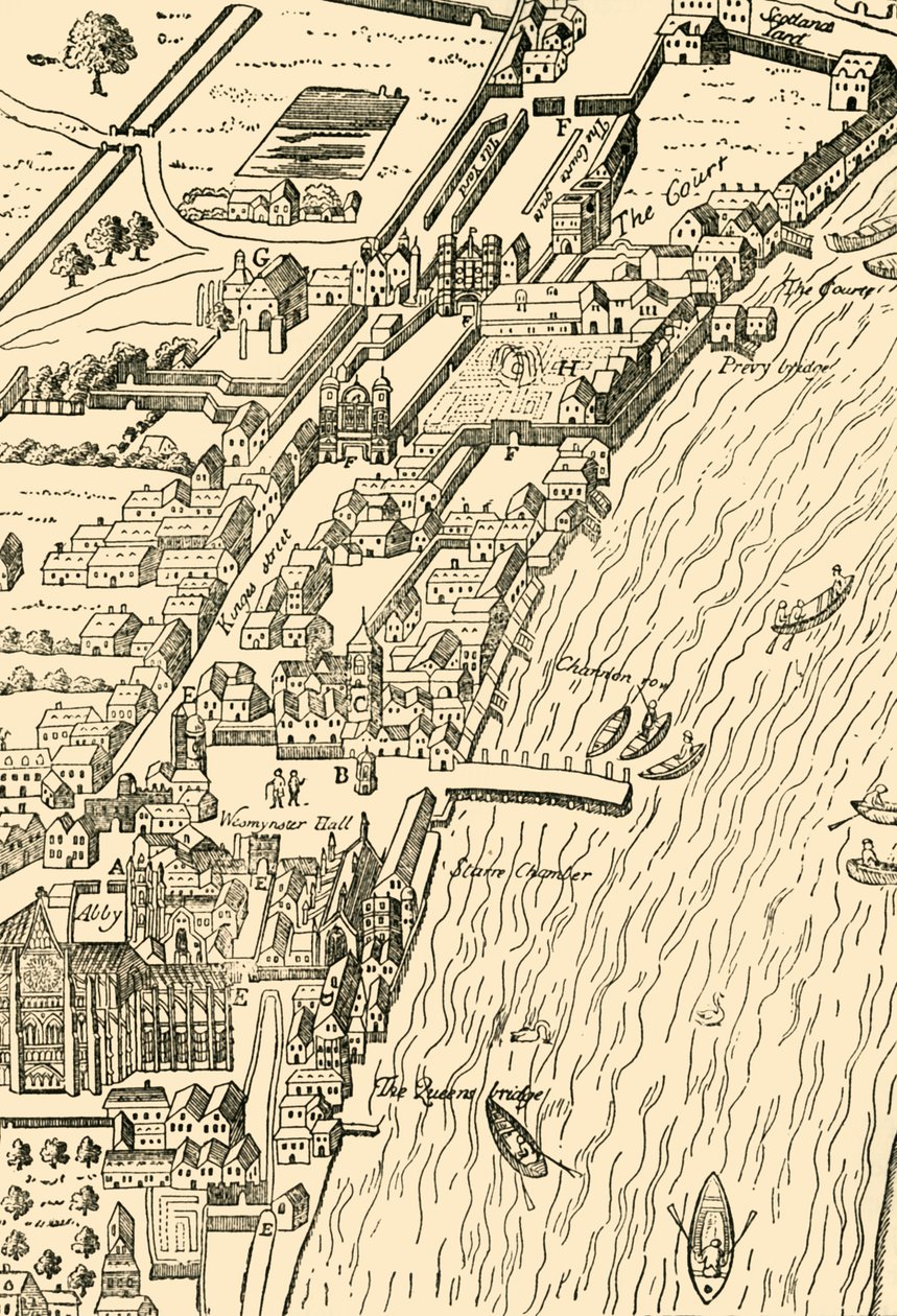Whitehall och Westminster. Från Aggas karta, 1881. av Unbekannt