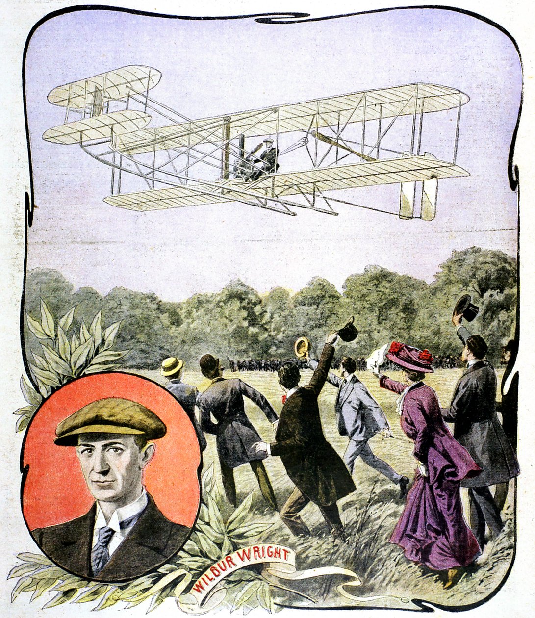 Wilbur Wrights första flygning i Europa på Hunaudieres racerbana nära Le Mans, Frankrike, 1908 av Unbekannt