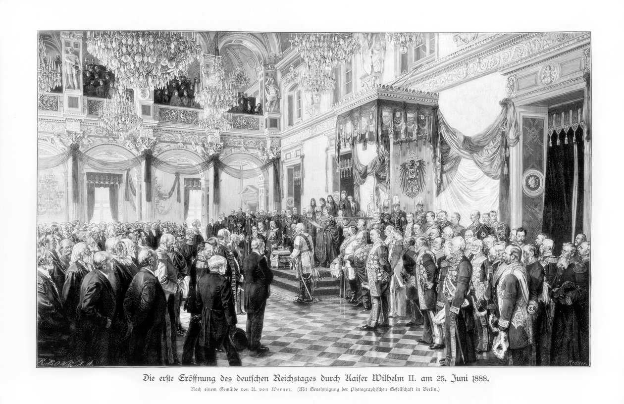 Wilhelm II och ministrarna vid invigningen av riksdagen den 25 juni 1888, 1900 av Unbekannt