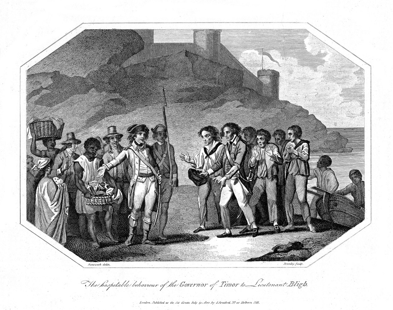 William Bligh, brittisk sjöofficer mottagen av guvernören i Timor, 14 juni 1789 1802 av Unbekannt