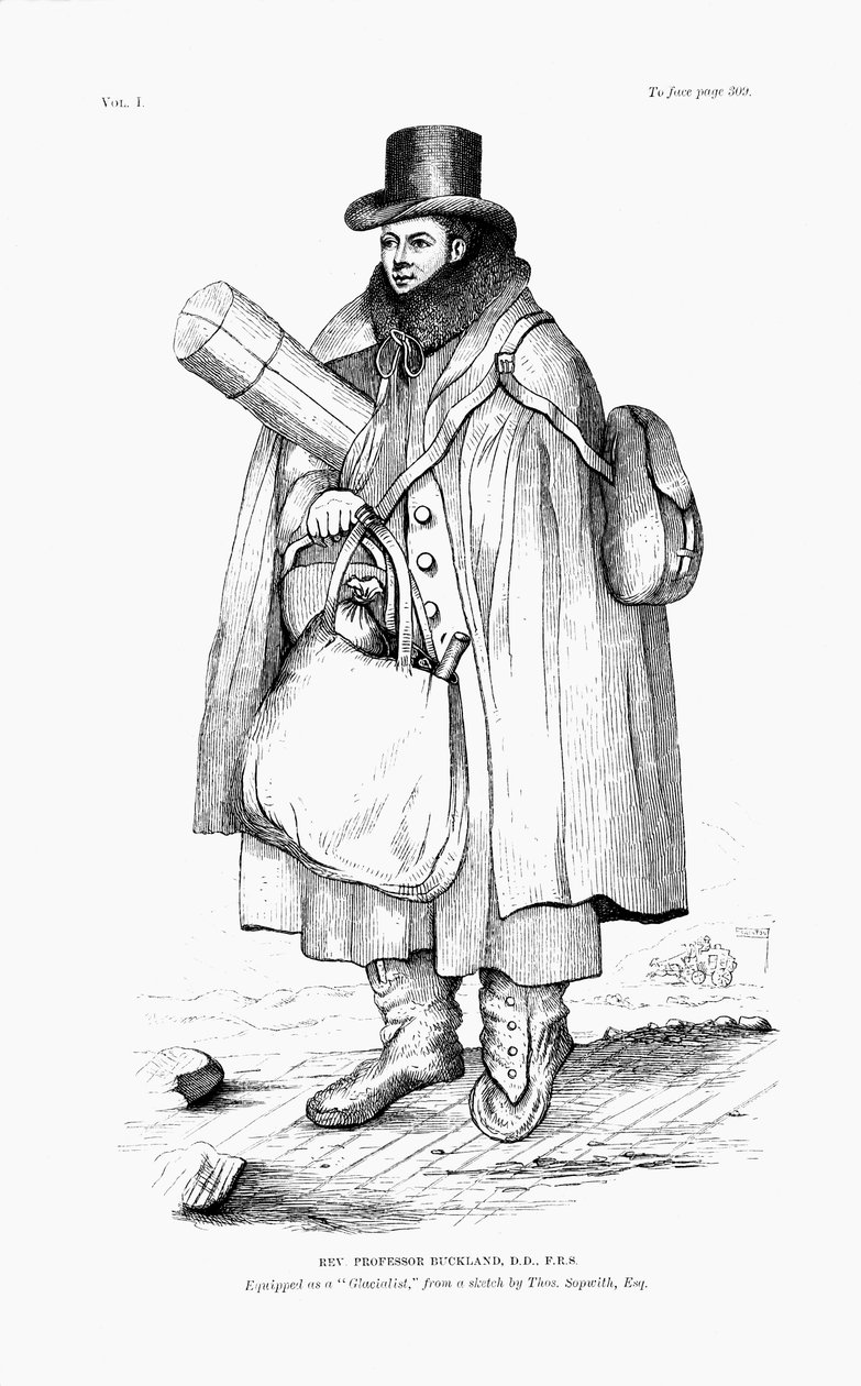 William Buckland, geolog, paleontolog och präst, utrustad för att utforska en glaciär, 1875 av Unbekannt