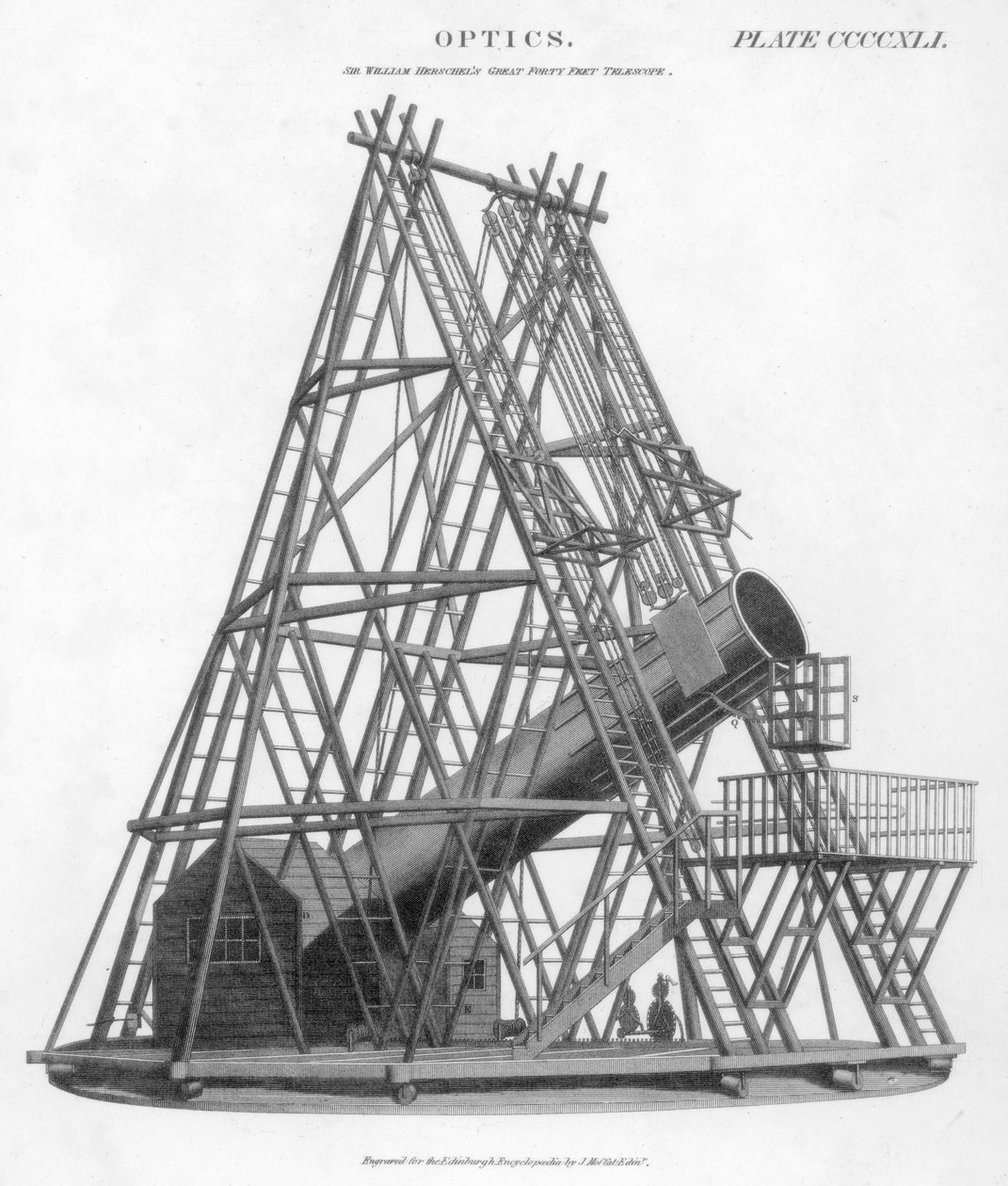 William Herschels reflekterande teleskop på 40 fot 12 m brännvidd, 1789 1807 av Unbekannt