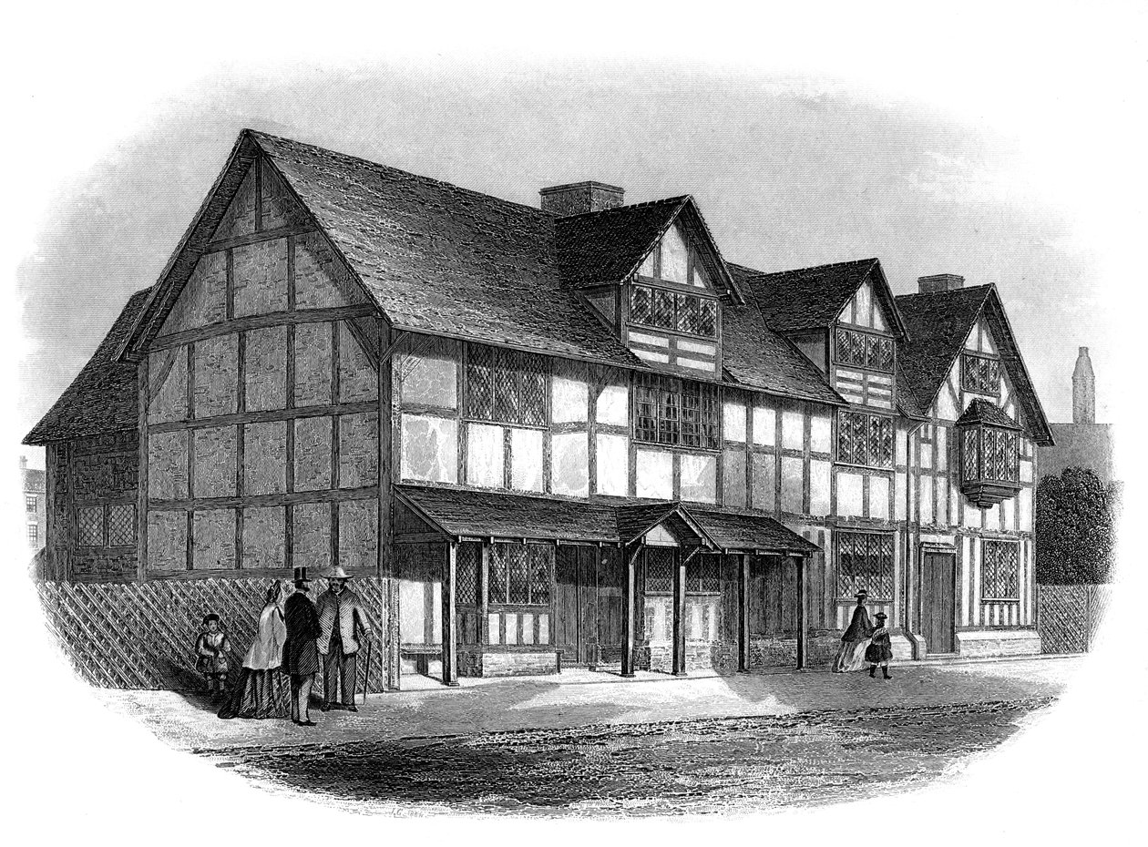 William Shakespeares hus, Stratford-upon-Avon, Warwickshire, sent 1800-tal av Unbekannt