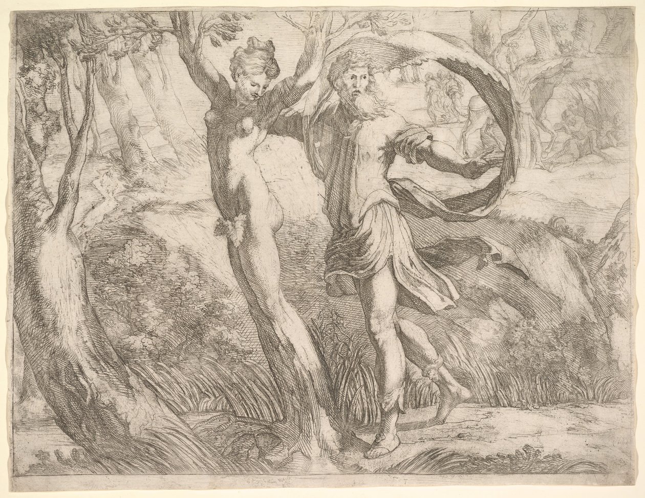 Wilton Album, folio 10a: Priapus och Lotis, ca. 1530-50. av Unbekannt