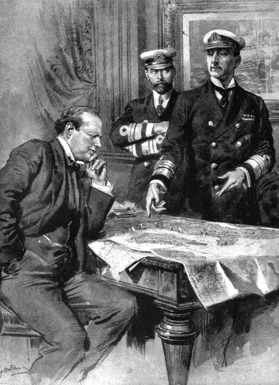 Winston Churchill, Charles Madden och Sir John Jellicoe, Första världskriget, 1914 av Unbekannt