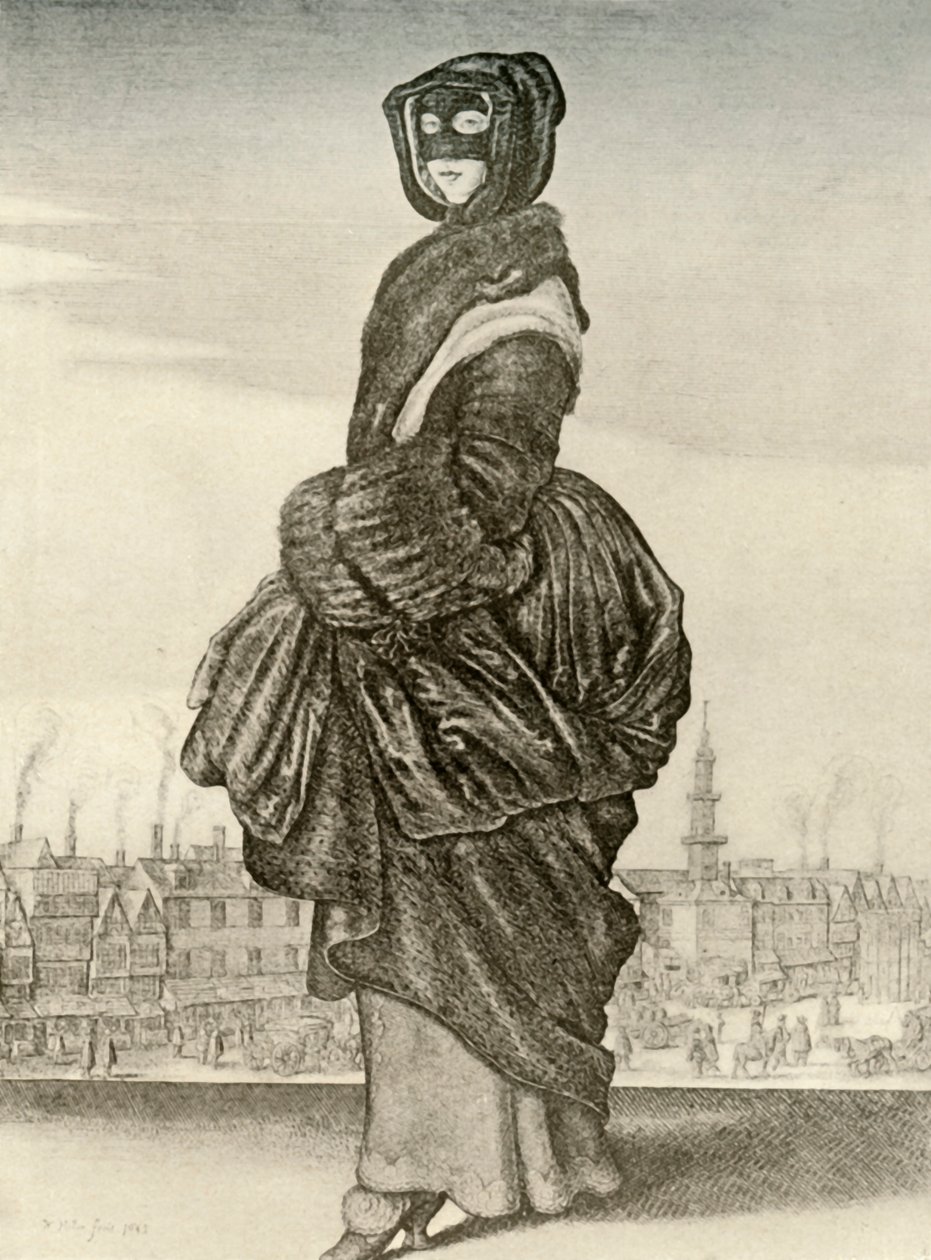 Vinter - Utomhus vinterklänning av engelsk kvinna, regeringstid av Charles I, c1620-1640, 1937 av Unbekannt