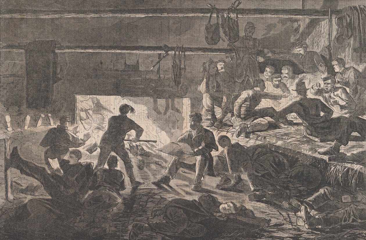 Winter Quarters in Camp - The Inside of a Hut Harper