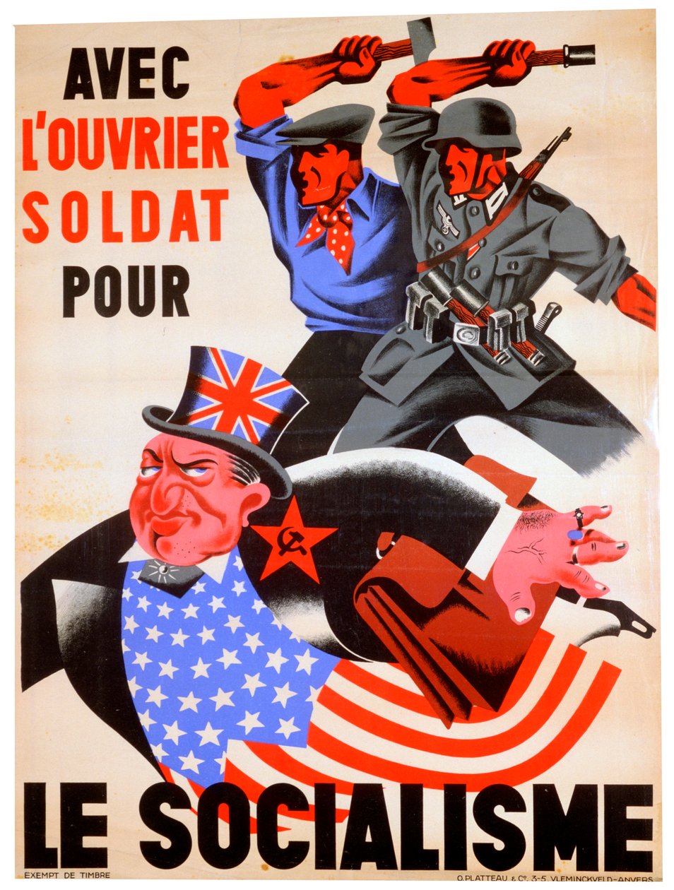Med arbetaren och soldaten för socialismen, belgisk pro-nazistisk propagandaaffisch, c1941-1944 av Unbekannt