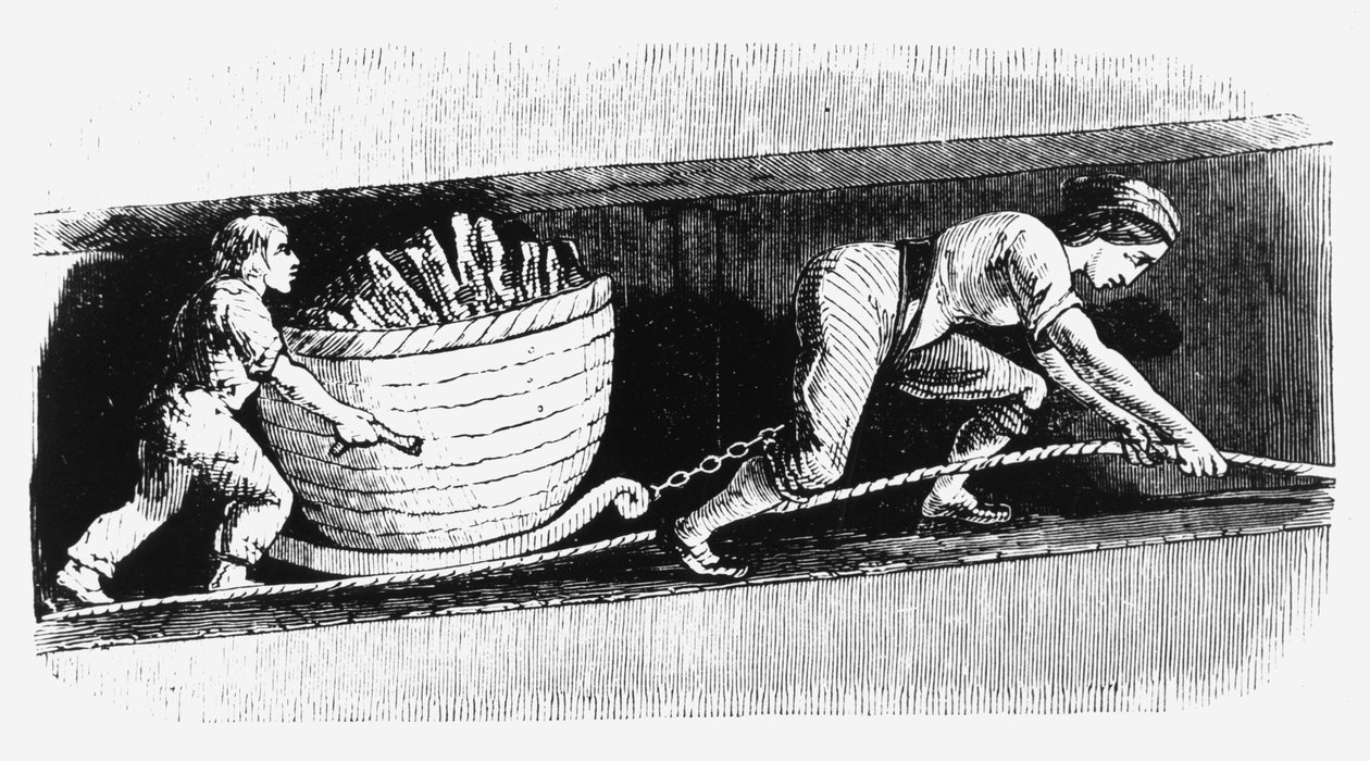 Kvinna och pojke ritar en korv som innehåller 3-4 cwt kol, Bolton, Lancashire, 1848 av Unbekannt